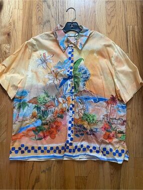 Zara Tropical Print Button-Up Shirt XL